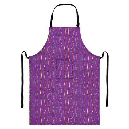 Mardi Gras Dot Pattern Print Bib Apron With Pocket
