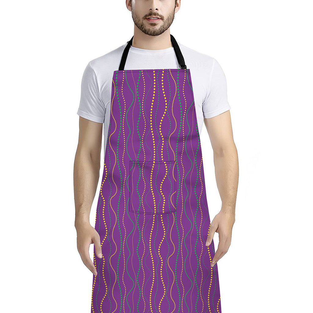 Mardi Gras Dot Pattern Print Bib Apron With Pocket