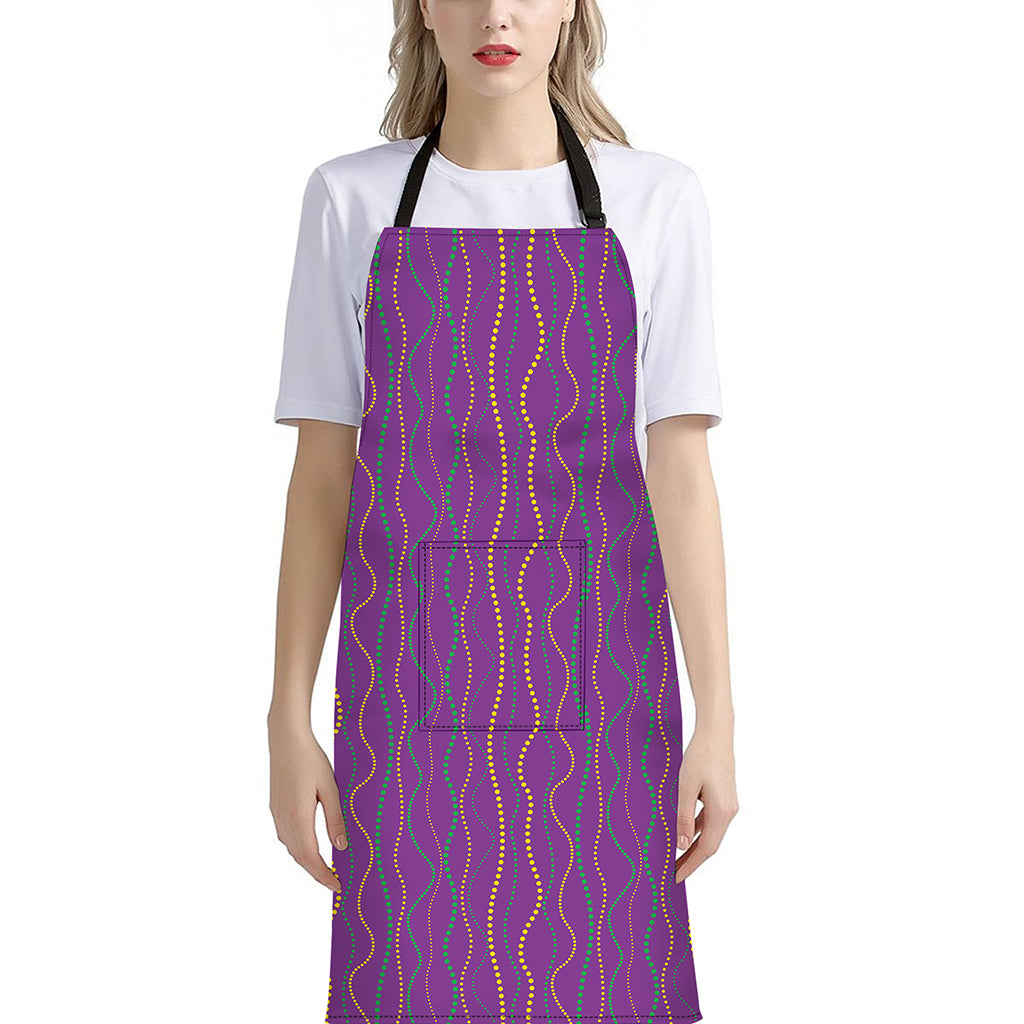 Mardi Gras Dot Pattern Print Bib Apron With Pocket