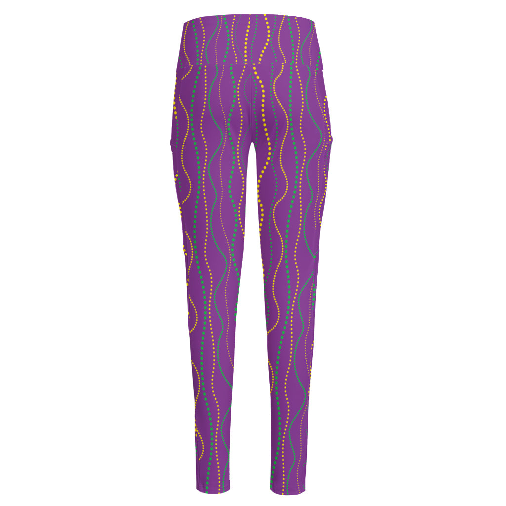 Mardi Gras Dot Pattern Print High-Waisted Pocket Leggings