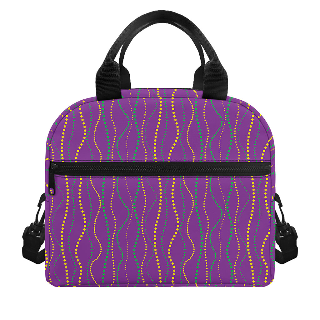 Mardi Gras Dot Pattern Print Insulated Lunch Bag