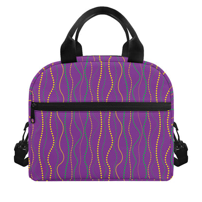 Mardi Gras Dot Pattern Print Insulated Lunch Bag