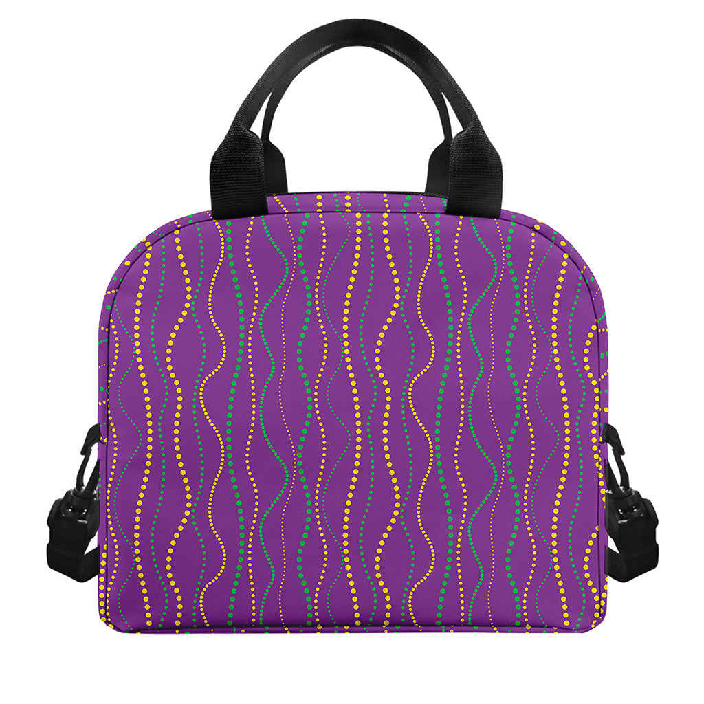 Mardi Gras Dot Pattern Print Insulated Lunch Bag