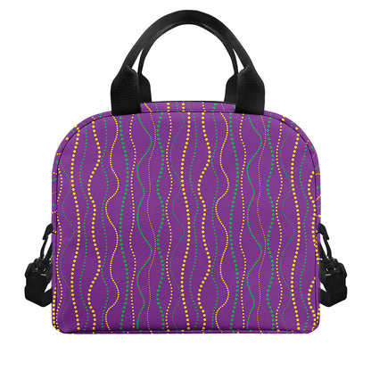 Mardi Gras Dot Pattern Print Insulated Lunch Bag