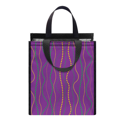 Mardi Gras Dot Pattern Print Insulated Lunch Tote