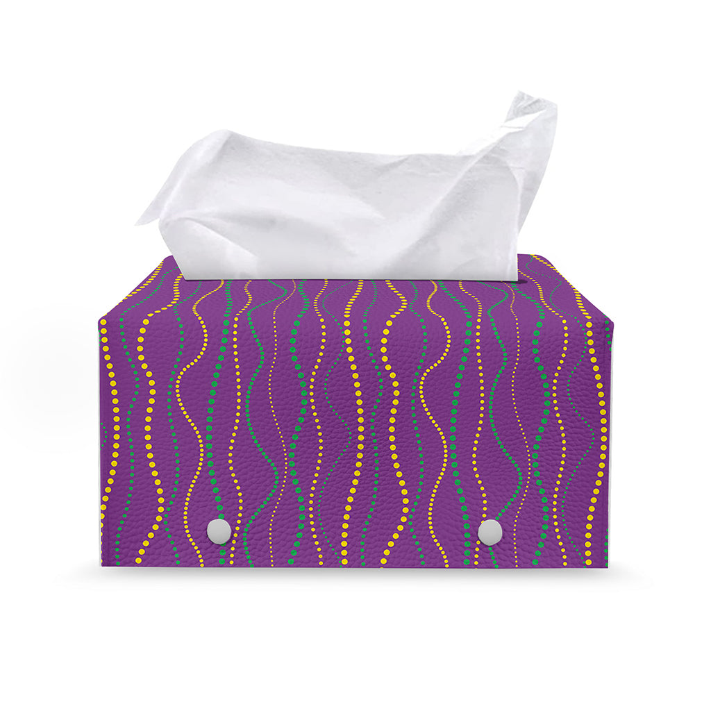 Mardi Gras Dot Pattern Print Leather Tissue Box Cover