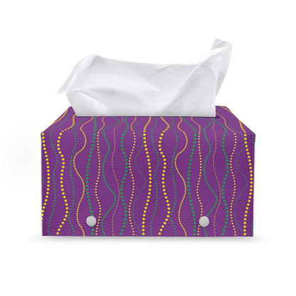Mardi Gras Dot Pattern Print Leather Tissue Box Cover