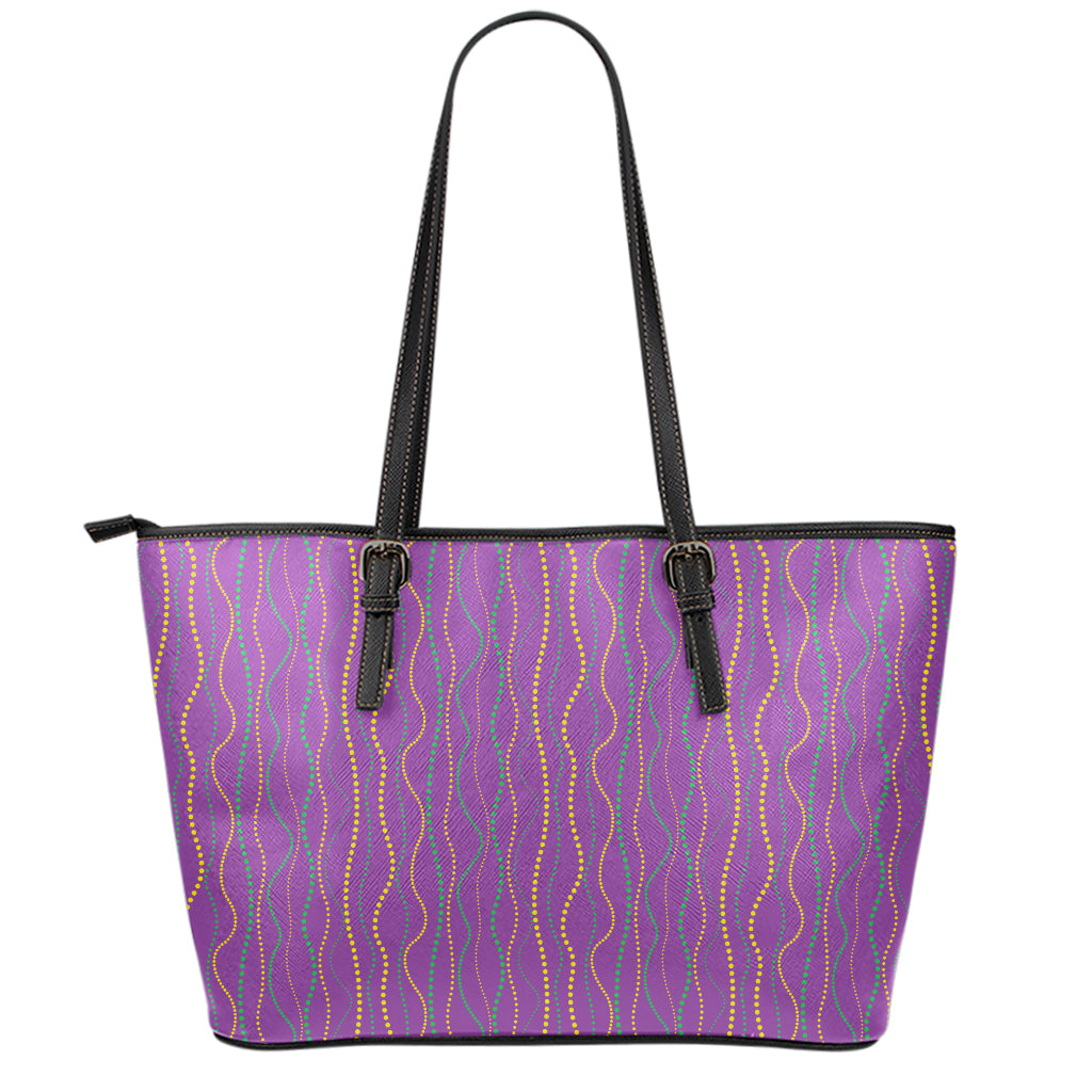 Mardi Gras Dot Pattern Print Leather Tote Bag