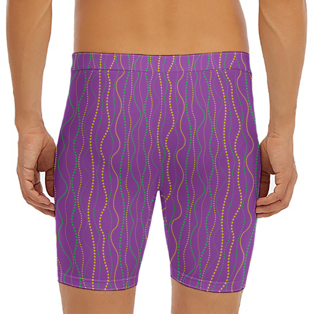Mardi Gras Dot Pattern Print Men's Long Boxer Briefs