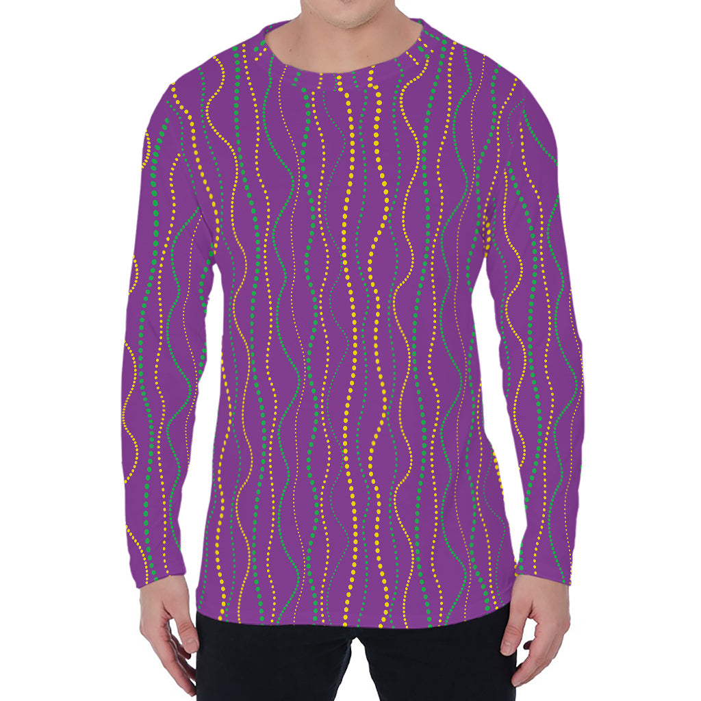 Mardi Gras Dot Pattern Print Men's Long Sleeve T-Shirt