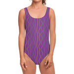 Mardi Gras Dot Pattern Print One Piece Swimsuit