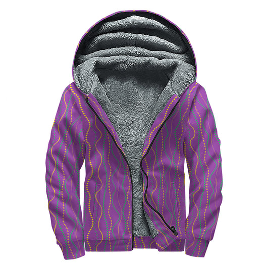 Mardi Gras Dot Pattern Print Sherpa Lined Zip Up Hoodie