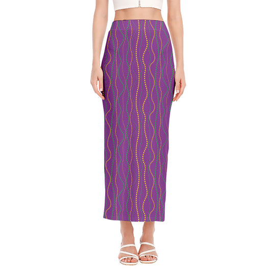 Mardi Gras Dot Pattern Print Side Slit Maxi Skirt