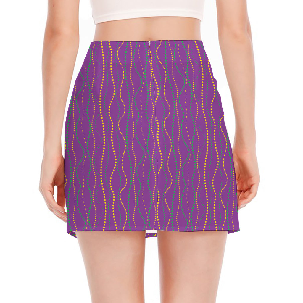 Mardi Gras Dot Pattern Print Side Slit Mini Skirt