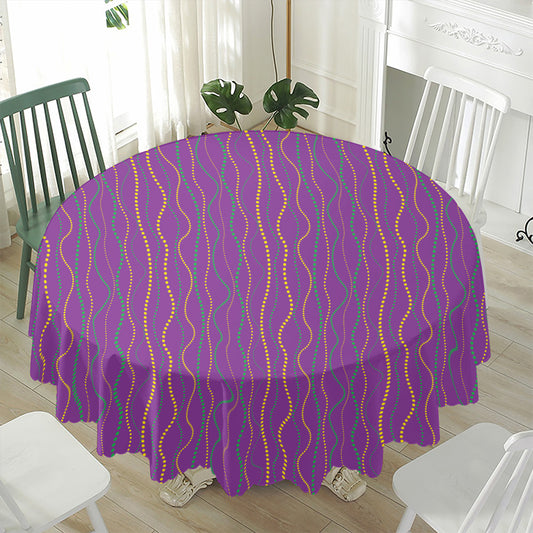 Mardi Gras Dot Pattern Print Waterproof Round Tablecloth