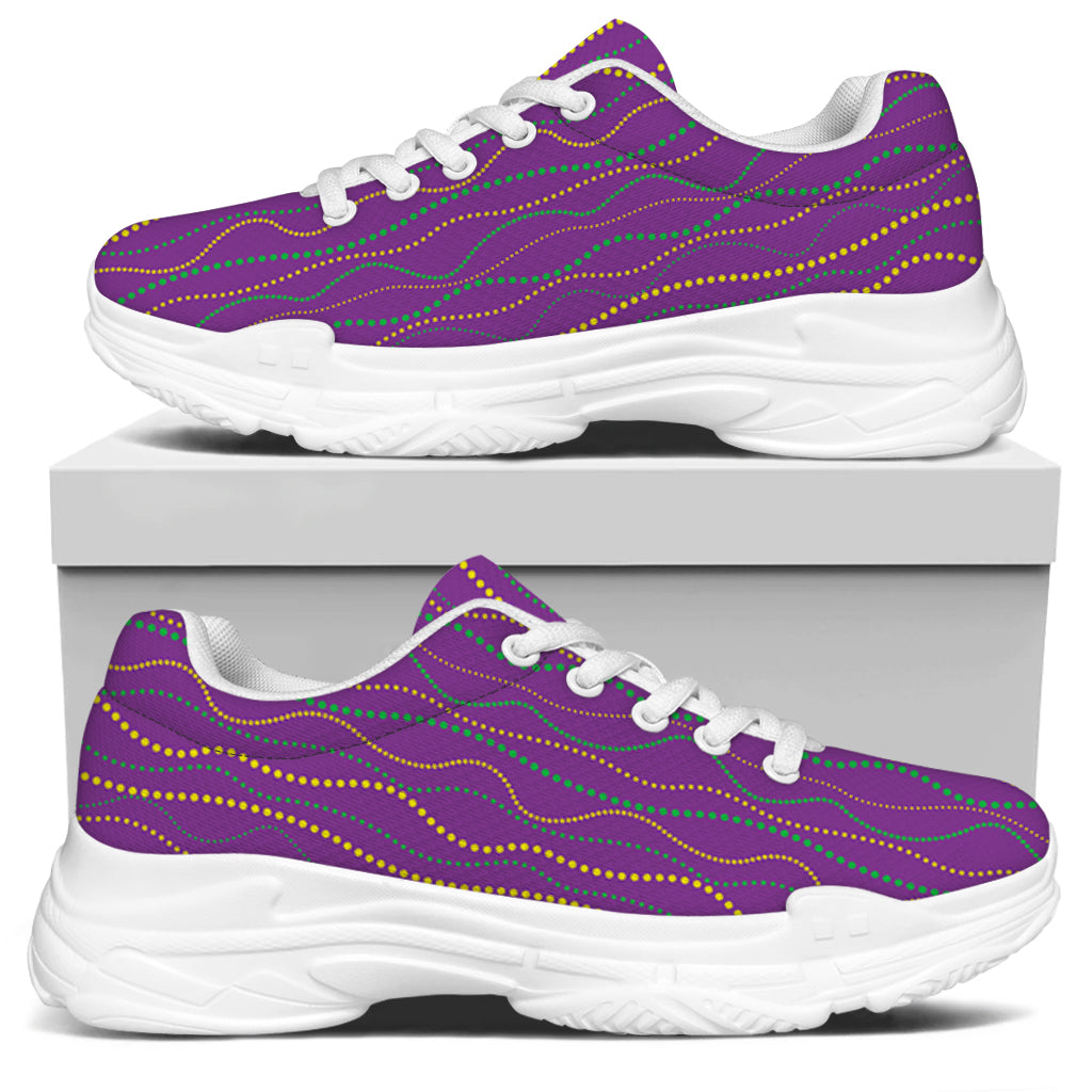 Mardi Gras Dot Pattern Print White Chunky Shoes