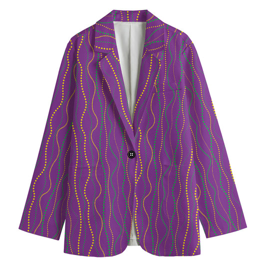 Mardi Gras Dot Pattern Print Women's Cotton Blazer