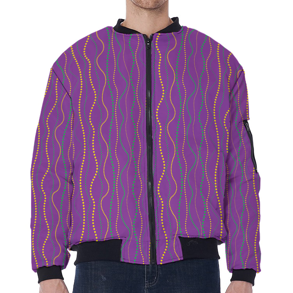 Mardi Gras Dot Pattern Print Zip Sleeve Bomber Jacket