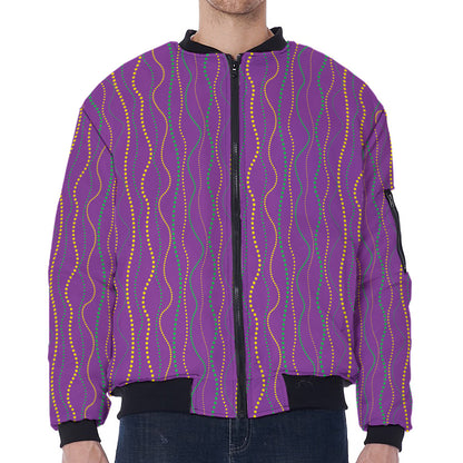 Mardi Gras Dot Pattern Print Zip Sleeve Bomber Jacket