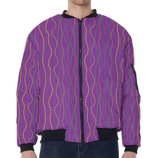 Mardi Gras Dot Pattern Print Zip Sleeve Bomber Jacket