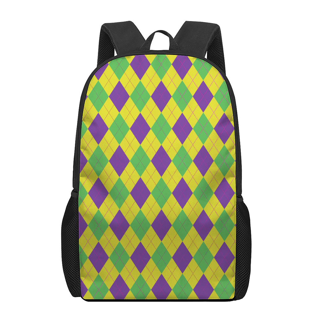 Mardi Gras Fat Tuesday Argyle Print 17 Inch Backpack