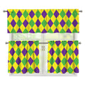 Mardi Gras Fat Tuesday Argyle Print 3 Piece Kitchen Curtains