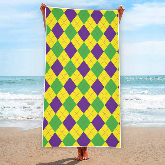 Mardi Gras Fat Tuesday Argyle Print Beach Towel