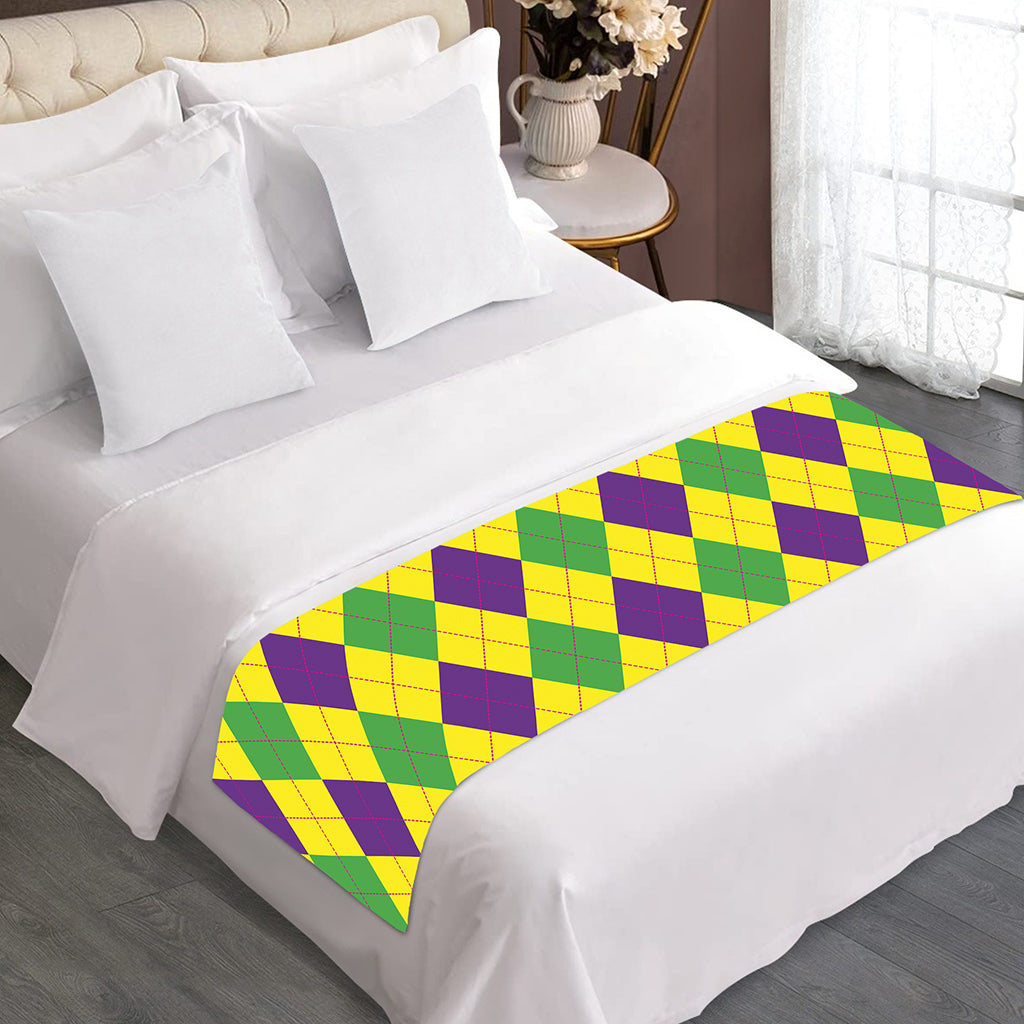 Mardi Gras Fat Tuesday Argyle Print Bed Runner