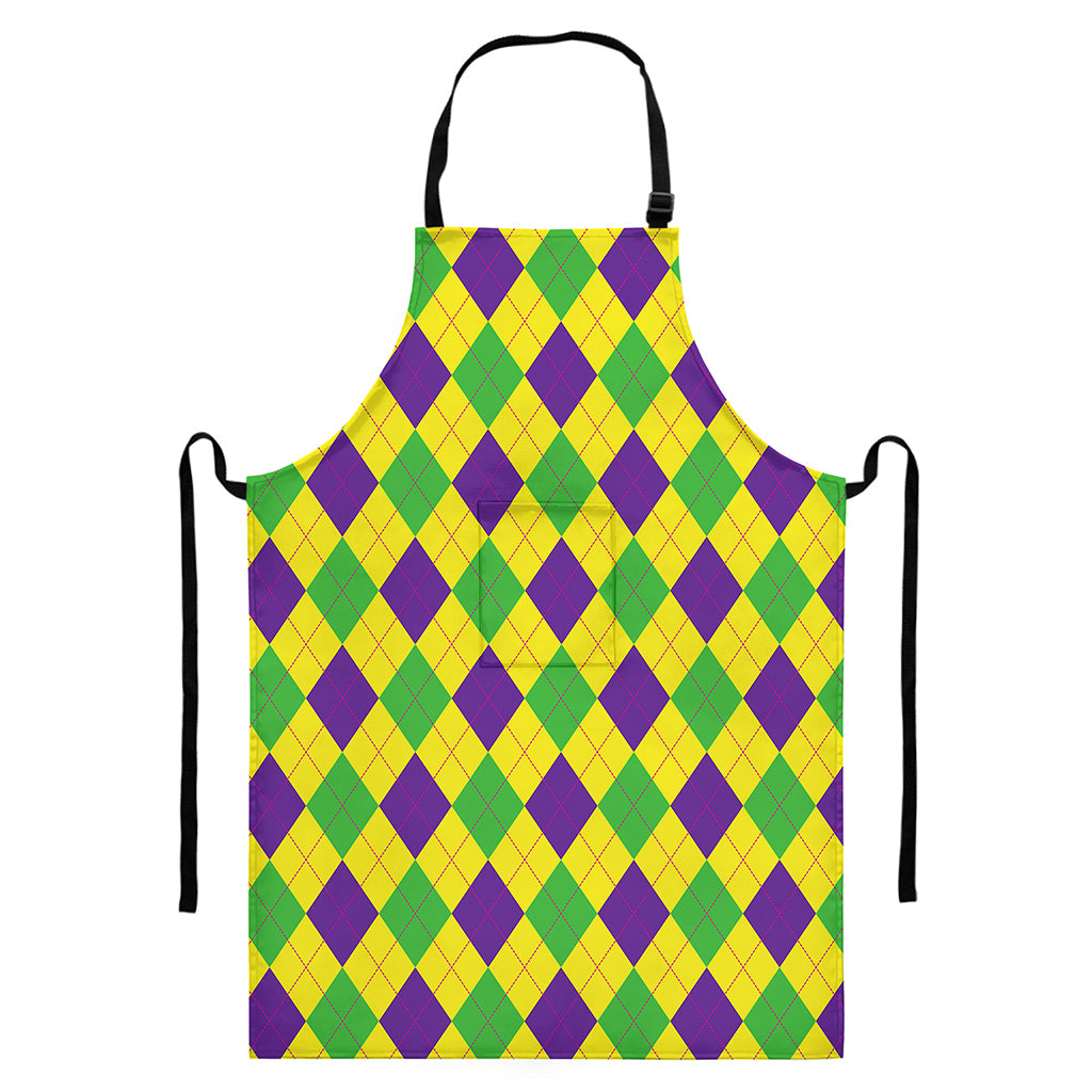 Mardi Gras Fat Tuesday Argyle Print Bib Apron With Pocket