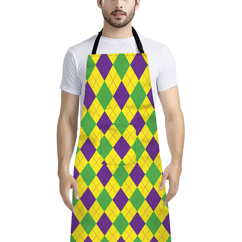 Mardi Gras Fat Tuesday Argyle Print Bib Apron With Pocket