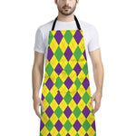 Mardi Gras Fat Tuesday Argyle Print Bib Apron With Pocket