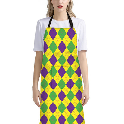 Mardi Gras Fat Tuesday Argyle Print Bib Apron With Pocket