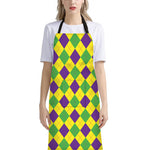 Mardi Gras Fat Tuesday Argyle Print Bib Apron With Pocket