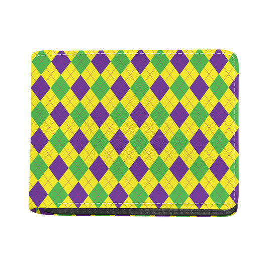 Mardi Gras Fat Tuesday Argyle Print Bifold Wallet