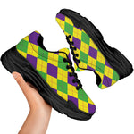 Mardi Gras Fat Tuesday Argyle Print Black Chunky Shoes