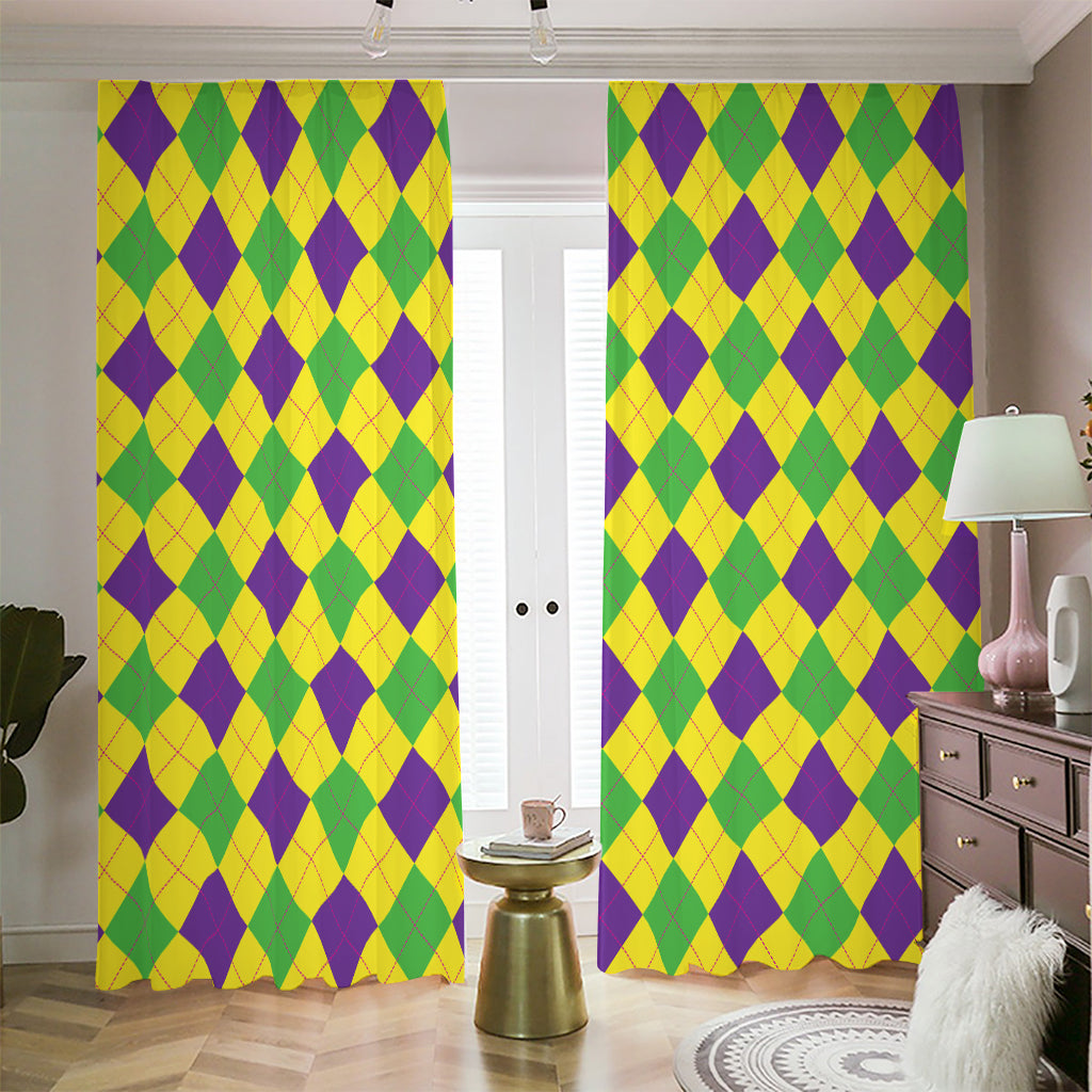 Mardi Gras Fat Tuesday Argyle Print Blackout Pencil Pleat Curtains