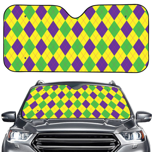 Mardi Gras Fat Tuesday Argyle Print Car Windshield Sun Shade