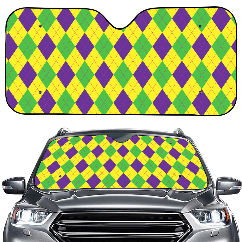 Mardi Gras Fat Tuesday Argyle Print Car Windshield Sun Shade