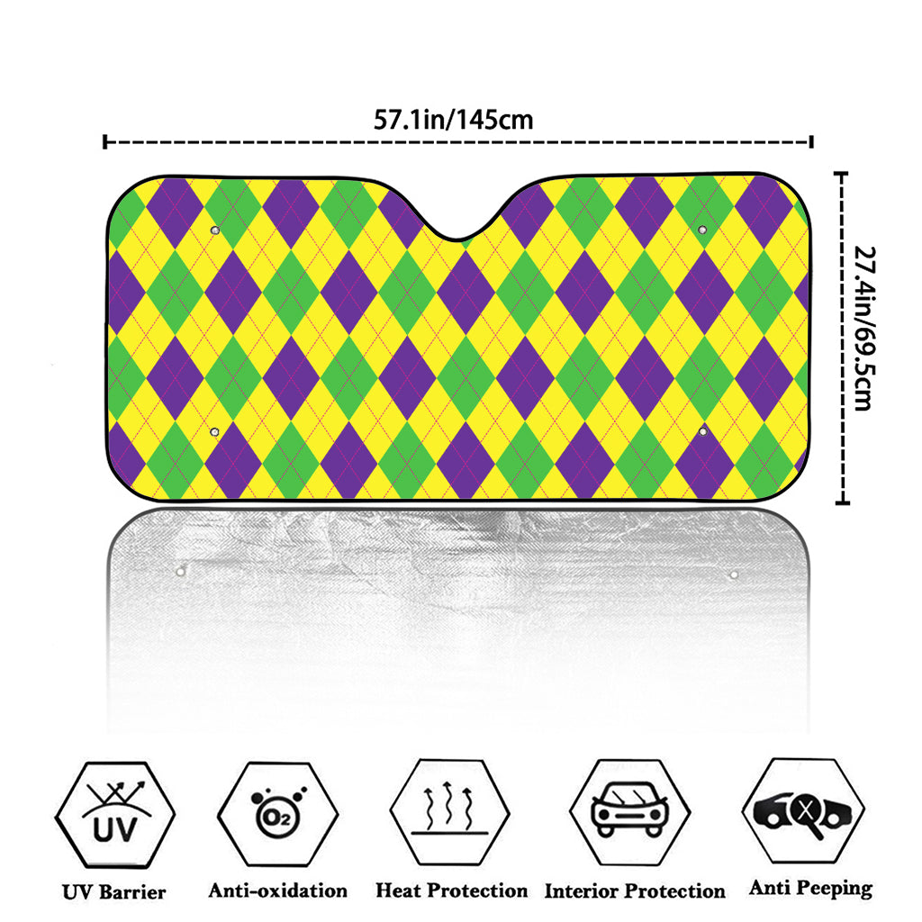 Mardi Gras Fat Tuesday Argyle Print Car Windshield Sun Shade