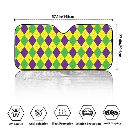 Mardi Gras Fat Tuesday Argyle Print Car Windshield Sun Shade