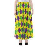 Mardi Gras Fat Tuesday Argyle Print Chiffon Maxi Skirt
