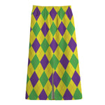 Mardi Gras Fat Tuesday Argyle Print Cotton Front Slit Maxi Skirt