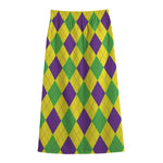 Mardi Gras Fat Tuesday Argyle Print Cotton Front Slit Maxi Skirt