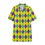 Mardi Gras Fat Tuesday Argyle Print Cotton Hawaiian Shirt