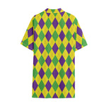 Mardi Gras Fat Tuesday Argyle Print Cotton Hawaiian Shirt