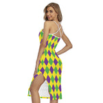 Mardi Gras Fat Tuesday Argyle Print Cross Back Cami Dress