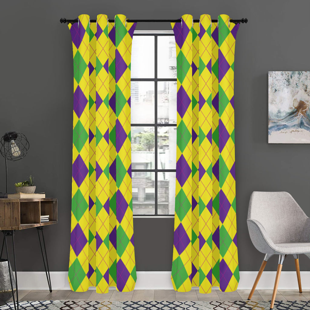 Mardi Gras Fat Tuesday Argyle Print Curtain