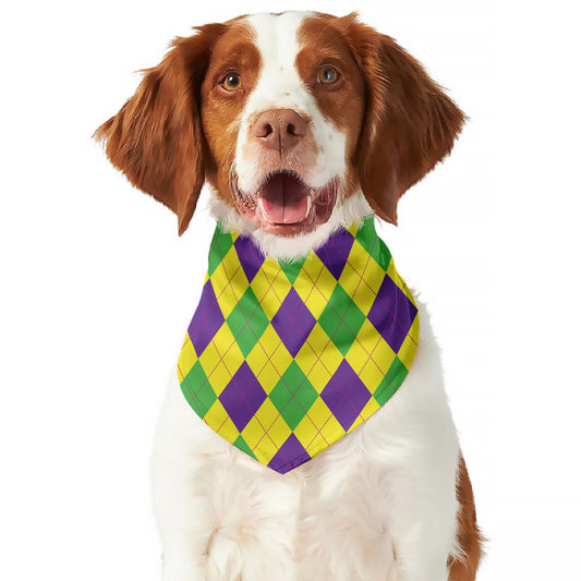 Mardi Gras Fat Tuesday Argyle Print Dog Bandana