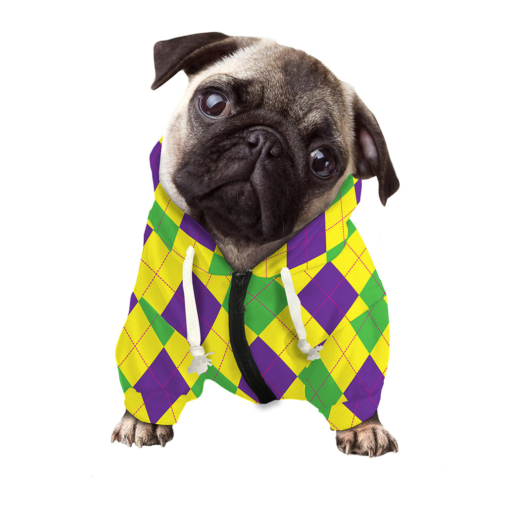 Mardi Gras Fat Tuesday Argyle Print Dog Zip Up Hoodie
