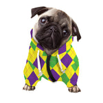 Mardi Gras Fat Tuesday Argyle Print Dog Zip Up Hoodie